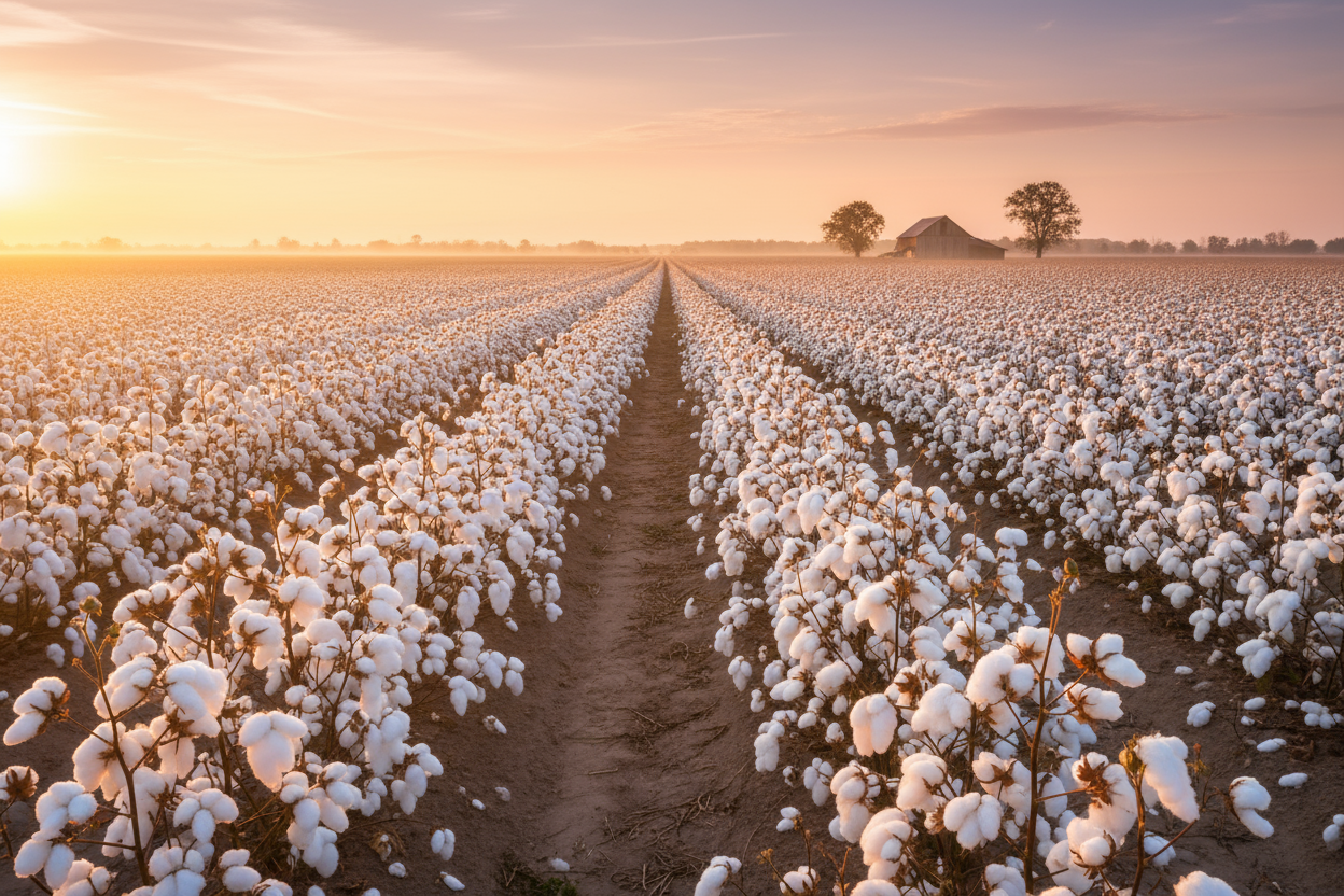 a farm with full of cotton plant image clicked in the evening and the cotton looks beautiful